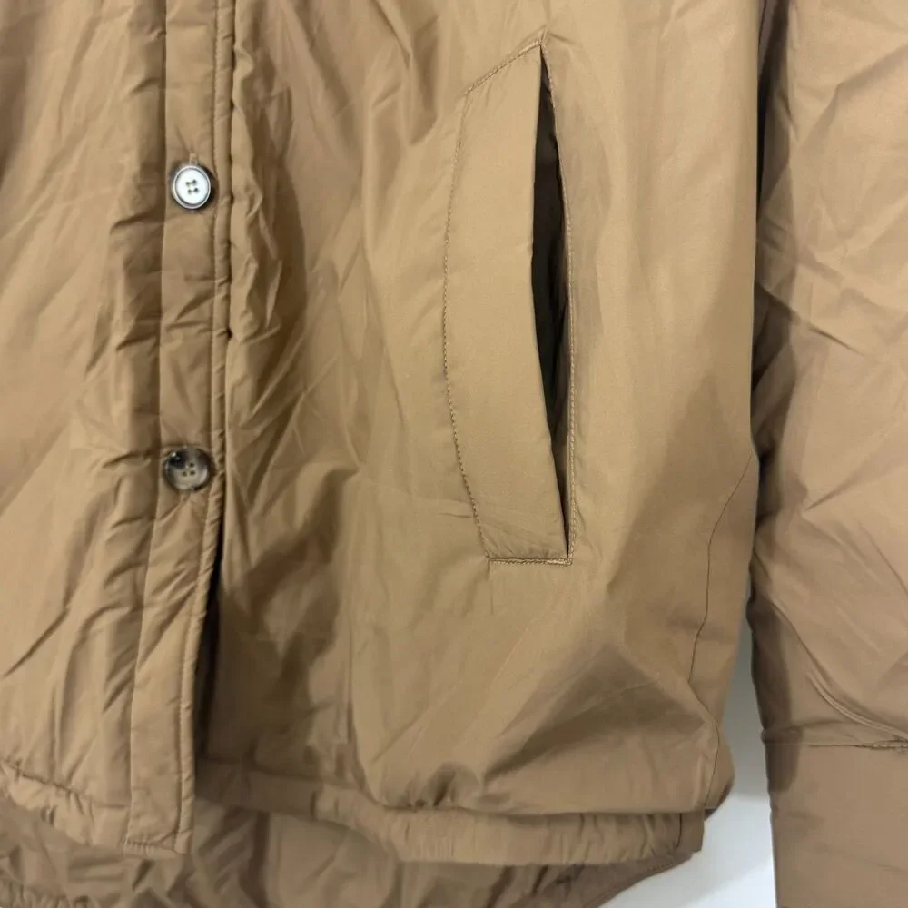 HALARA Puffer Jacket M Tan Button-Up Fall/Winter Snow Coat Pockets NEW B72